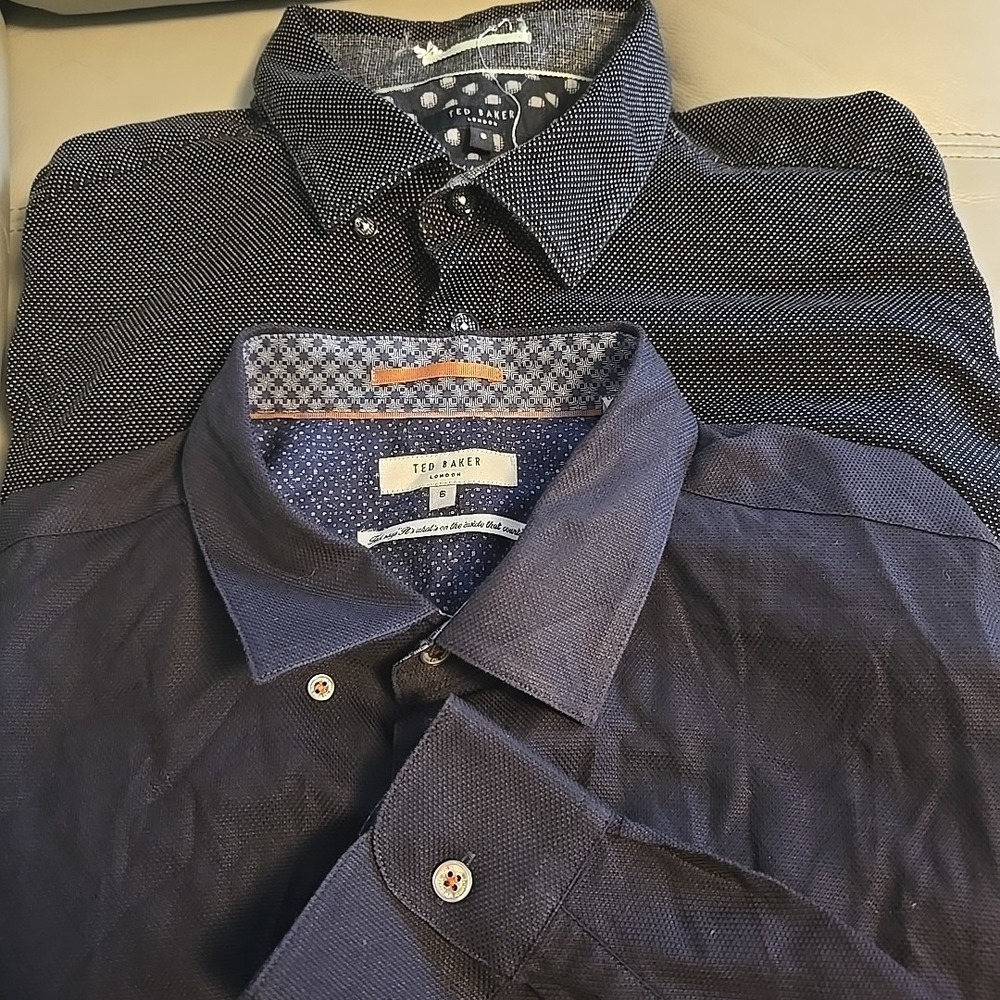 Lot Of 2 Ted Baker Navy Blue Button Up‎ Short And Long Sleeve Shirts Mens Size 6